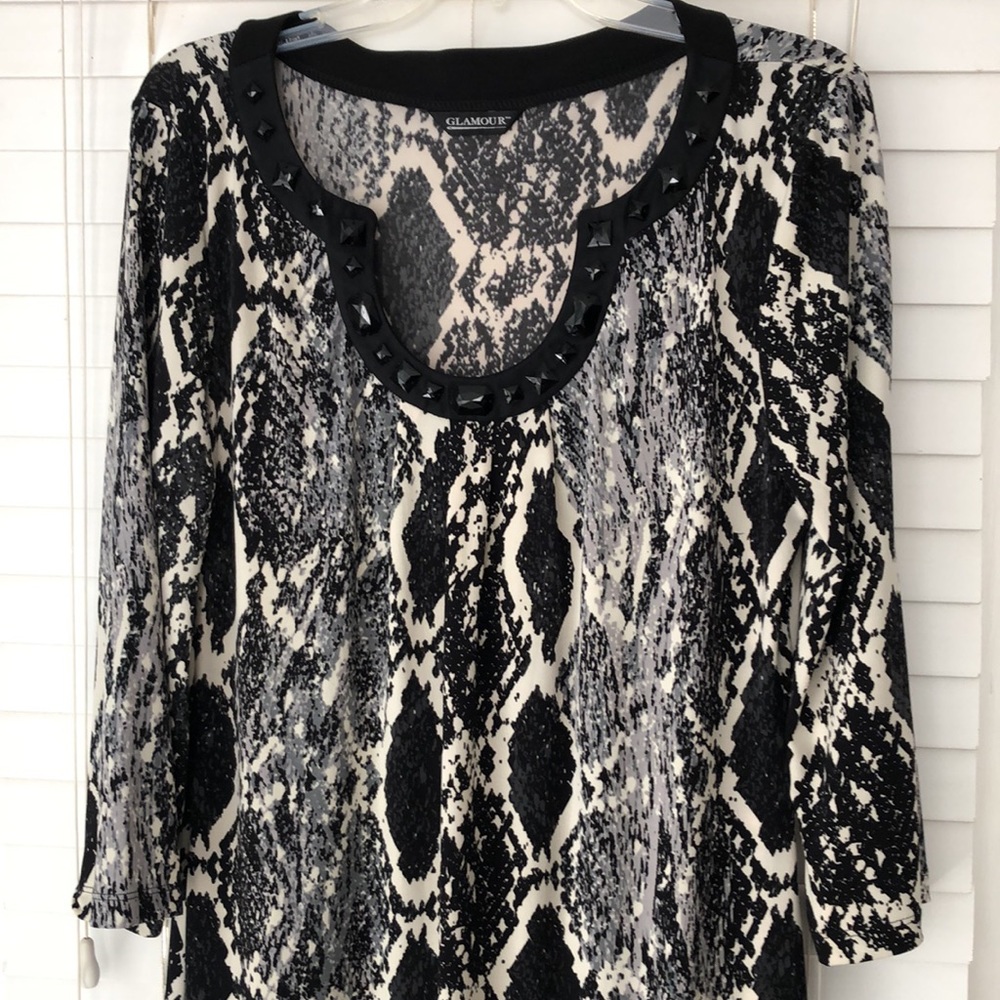 Glamour Midi Dress Black White Gray Embellished Like New!
